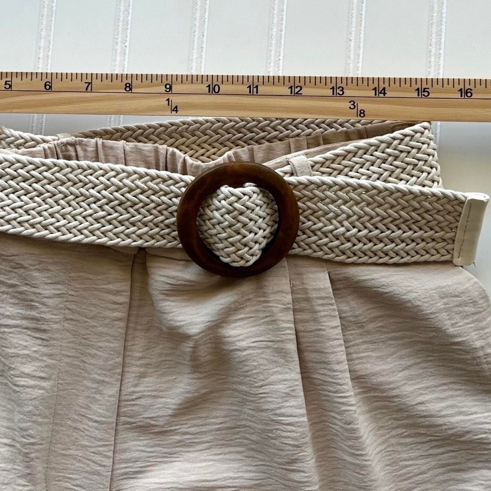 Jules & Leopold Pants Large Women Cream Excellent Linen Ribbed Belted Wide Leg - Picture 4 of 10